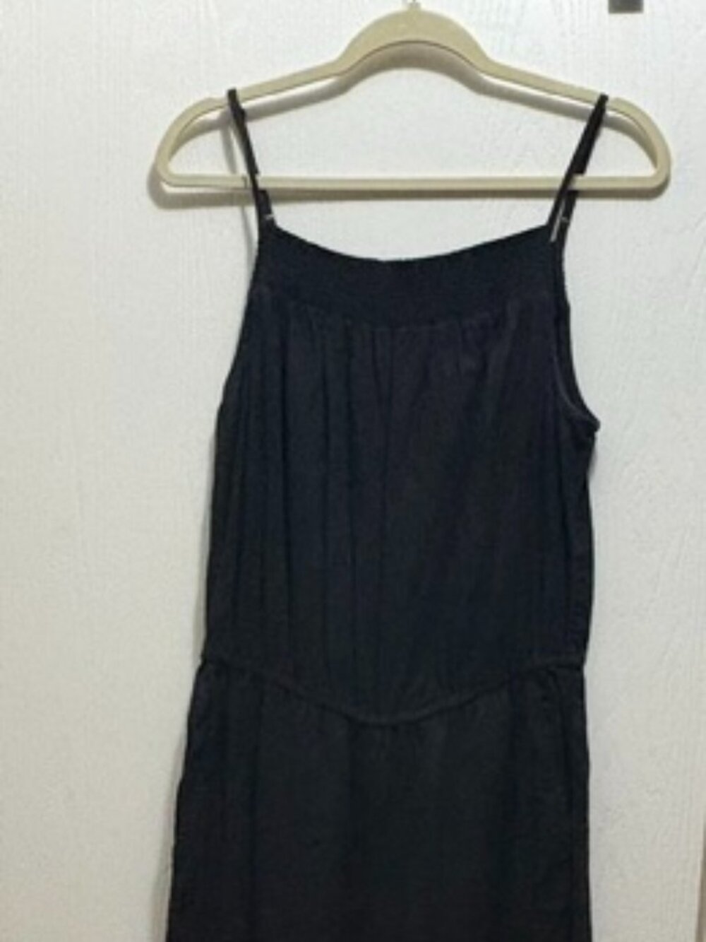 Old Navy Black Linen Blend Jumpsuit Romper Wide Leg Smocked Spaghetti Strap Size